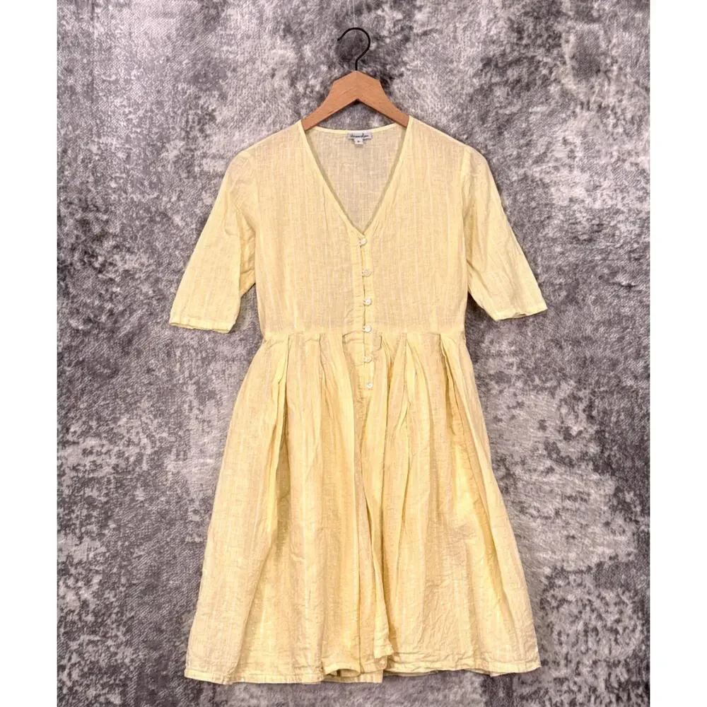 Steven Alan Dress XS Womens Yellow Cotton Linen Striped